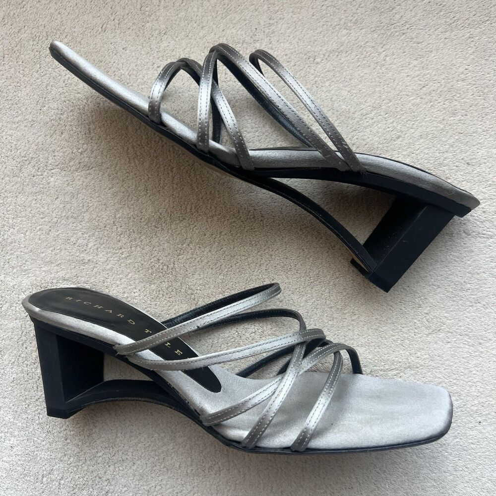 Richard Tyler Gray Satin Heeled Sandals Women 5 Strappy Lightweight Party Dressy